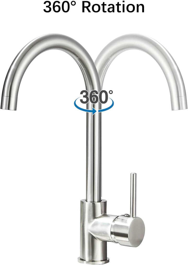 Küchenarmatur Niederdruck,Wasserhahn Küche 360° Schwenkbar, Mischbatterie Küche mit Hohem Bogen, Ein