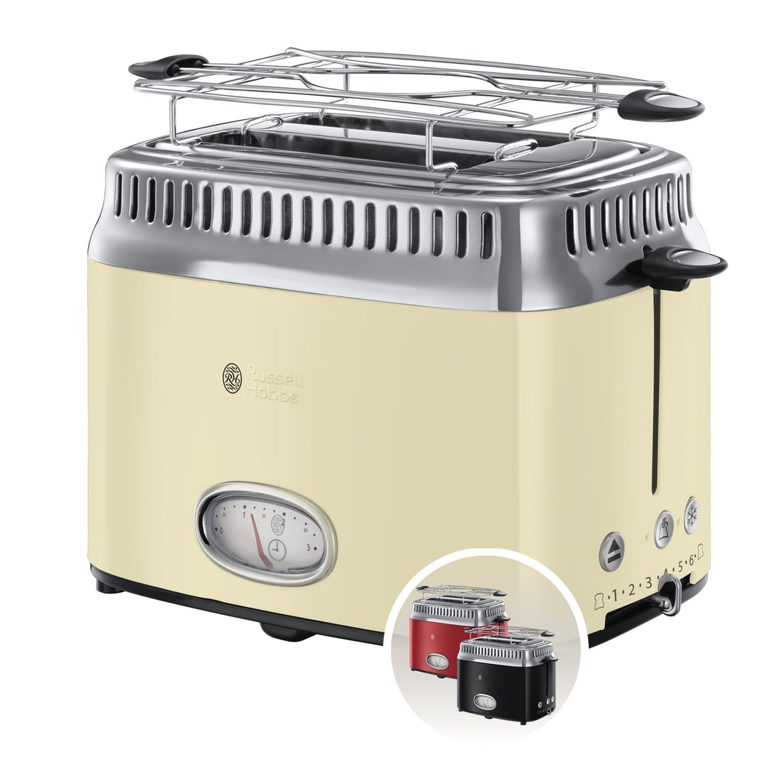 Russell Hobbs Toaster [für 2 Scheiben] Retro Edelstahl Creme (Countdown-Anzeige im Retrodesign, inkl