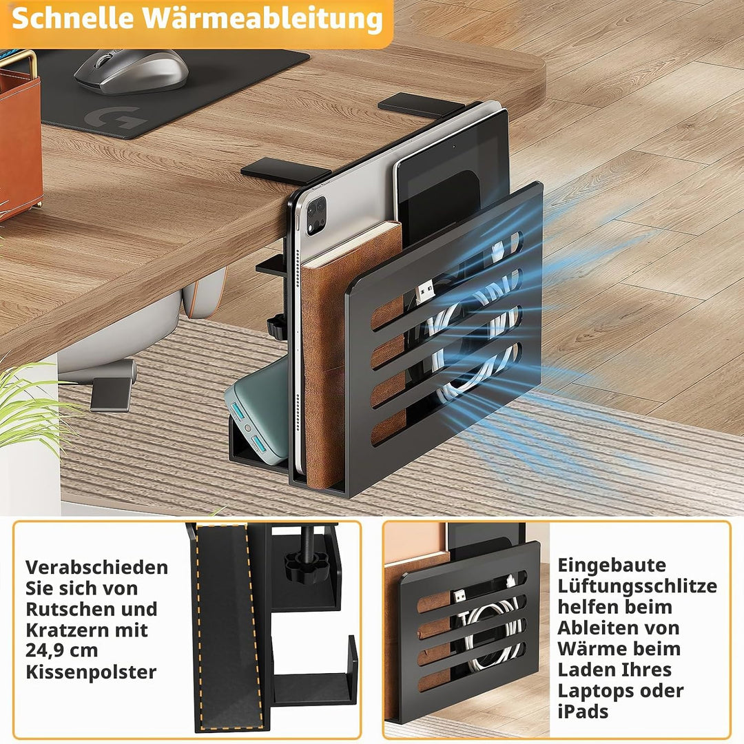 ROLIZOE Schreibtisch Seitenaufbewahrung mit Häkchen Laptop Ständer Metall Rutschfest Unter Schreibti
