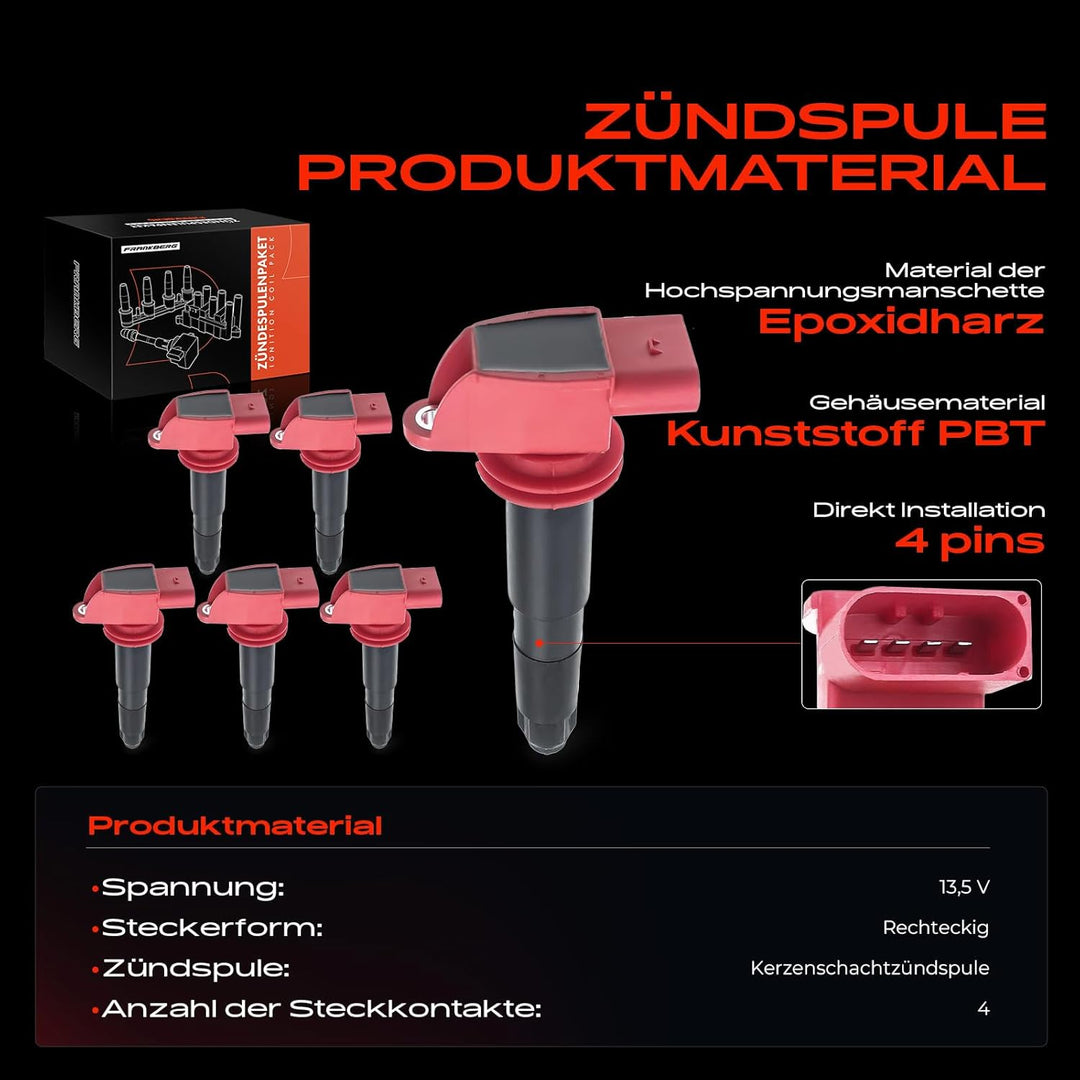 6x Zündspule Zündmodul 4-Polig für C-a-y-e-n-n-e 9PA P-a-n-a-m-e-r-a 970 3.6L 4.8L 2007-2016 9486021
