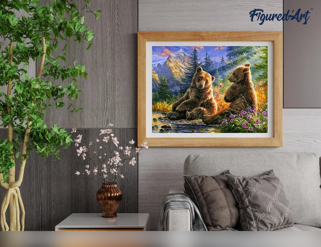 Figured'Art Malen Nach Zahlen Erwachsene Mit Rahmen Bärenpaar - Paint by Numbers Basteln DIY Bastels