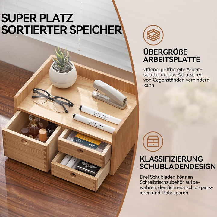 KIRIGEN Wood Desktop Organizer mit Schubladen Home Workspace Office Supplies Wooden Storage Box Shel