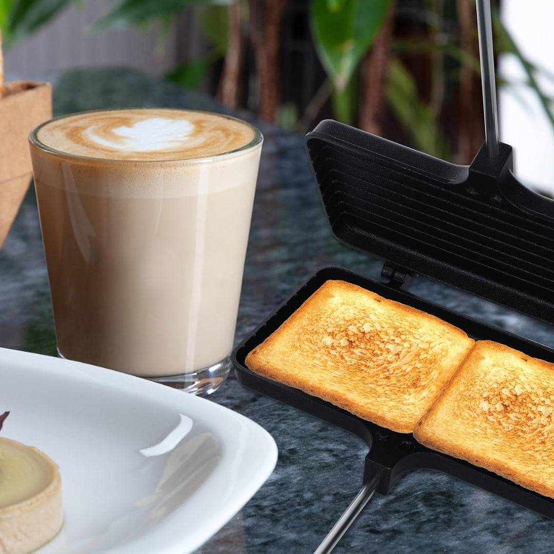 PEUTIER Double Pie Iron, Antihaftbeschichtet Sandwichmaker Camping mit 4 Abnehmbaren Griffen Tragbar