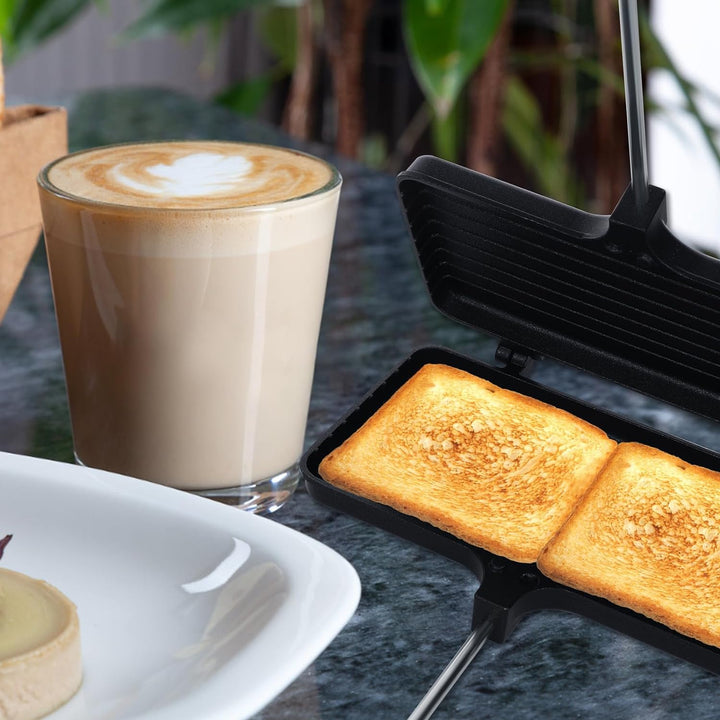 PEUTIER Double Pie Iron, Antihaftbeschichtet Sandwichmaker Camping mit 4 Abnehmbaren Griffen Tragbar