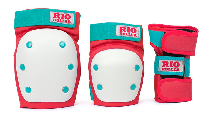 Rio Roller Unisex, Jugend Triple Pad Set Skateboard-Schutzset für Kinder L Mehrfarbig (Red/Mint), L