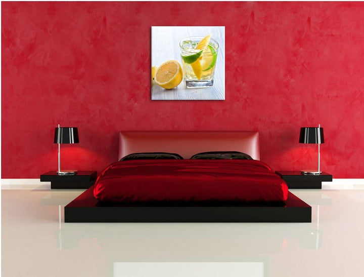 Pixxprint Gin Tonic Shot mit Zitronen als Leinwandbild/Grösse: 70x70 cm/Wandbild/Kunstdruck/fertig b