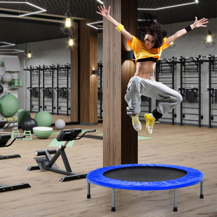 GYMAX Ø101 cm Mini Trampolin klappbar, Fitness Trampolin mit 4-stufig verstellbarem Haltegriff, Gart