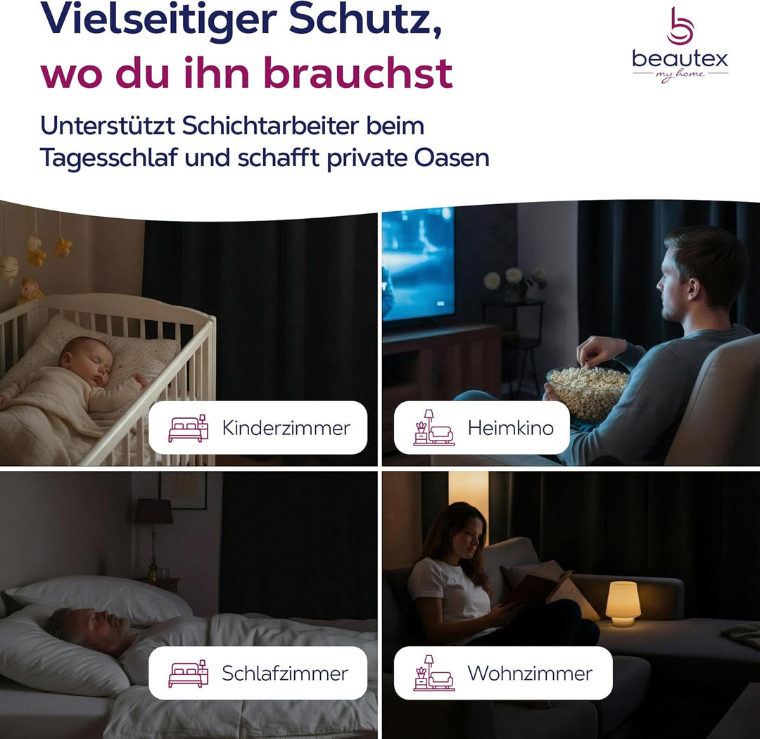 BEAUTEX Verdunkelungsgardine mit Kräuselband U-Band, Blackout Vorhang Blickdicht abdunkelnd, Grösse