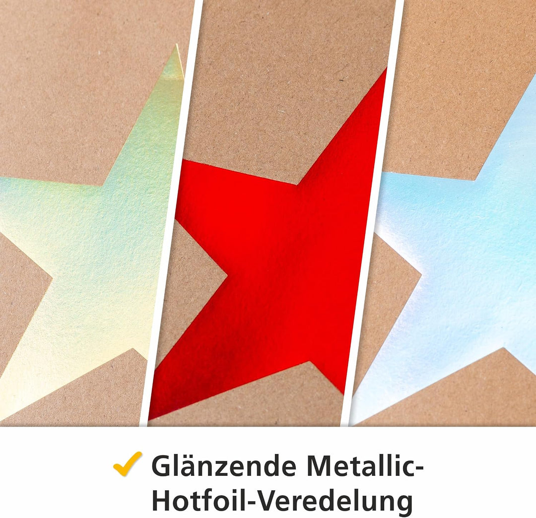 HEKU 24er Set Hochwertige Geschenktaschen aus Papier, Stern-Motiv, Metallic-Aufdruck I 3 Farben (rot