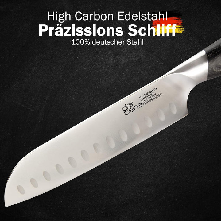DarBene Santokumesser P-Series 18cm Profi Küchenmesser aus deutschem Edelstahl, ergonomischer Pakka