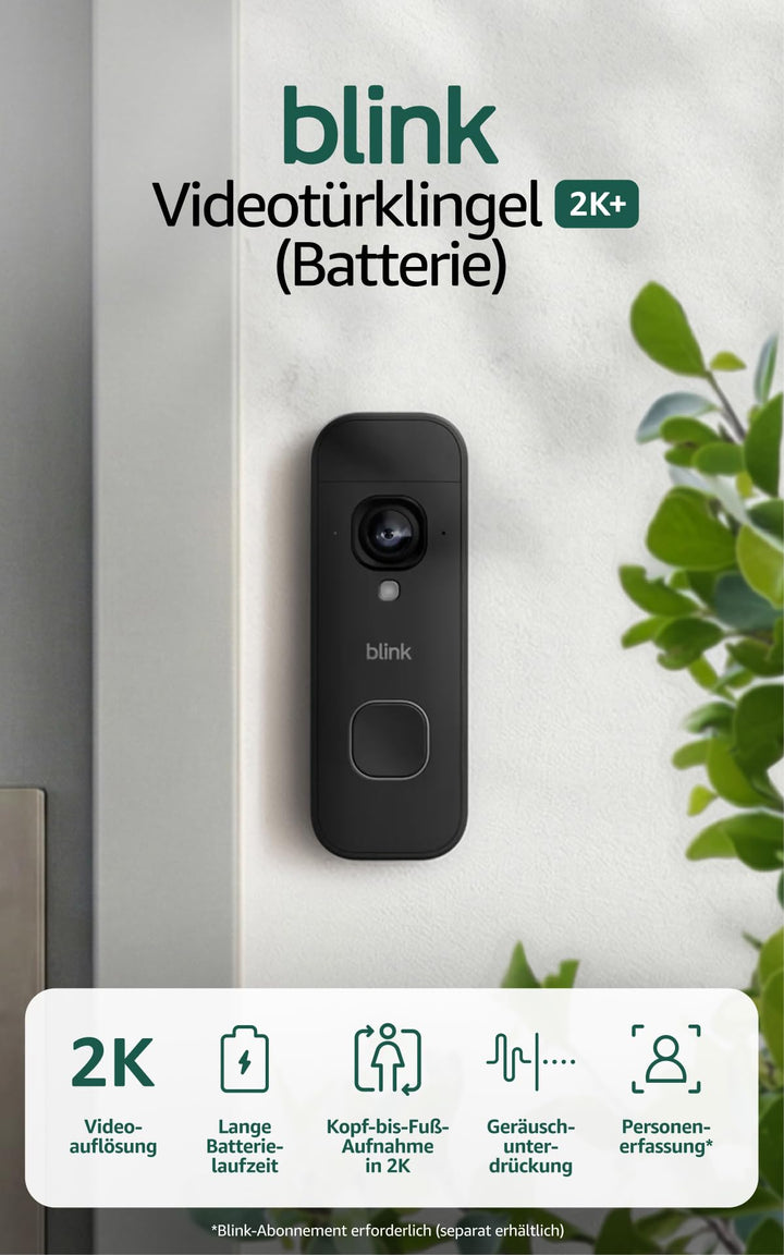 Blink Videotürklingel 2K+ (Batterie, neueste Gen.) | Kopf-bis-Fuss-Aufnahme | 2K | IP65 | Lange Batt