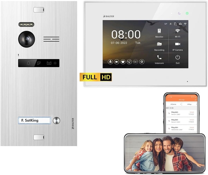 Balter EVO HD Silber/Weiss WiFi Video Türsprechanlage Set für 1 Familienhaus (1x Türstation mit Full