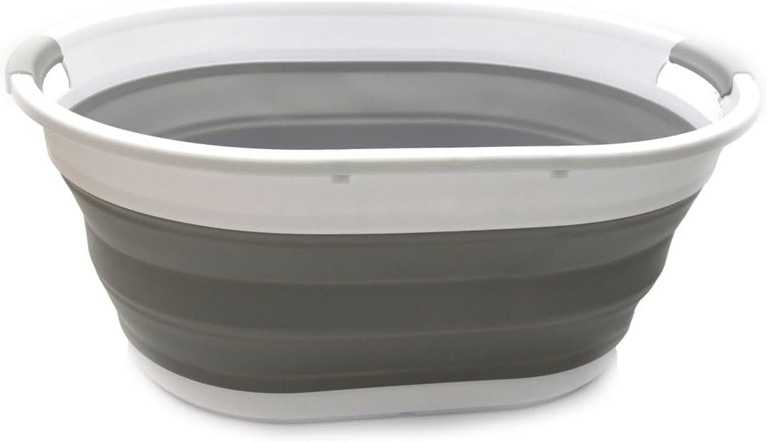 SAMMART 39L Collapsible Plastic Laundry Basket - Oval Tub/Basket - Foldable Storage Container/Organi