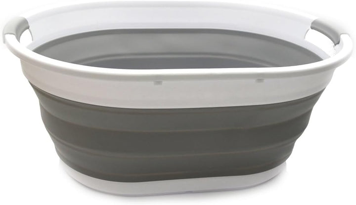 SAMMART 39L Collapsible Plastic Laundry Basket - Oval Tub/Basket - Foldable Storage Container/Organi