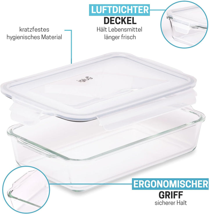 Igluu Meal Prep Lasagne-Auflaufform mit BPA-freiem Schnappverschluss-Deckel 2,2 Liter (2-teilig) – r