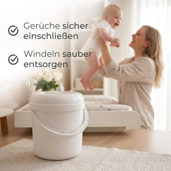 Novaliv Windeleimer 10 L 2er-Set geruchsdicht – 2x Windelmülleimer ohne Kassette mit Deckel &amp; Griff