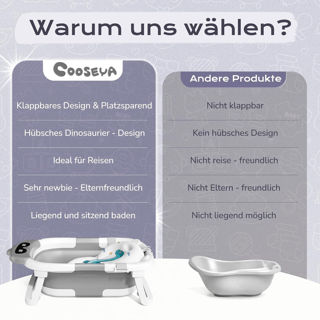COOSEYA Baby Badewanne für 0-18 Monate, Faltbare Babywanne mit Babybadewanne Stützkissen, Portable B