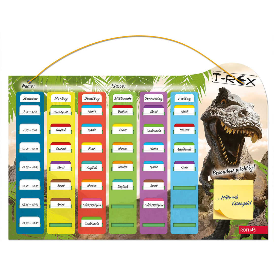 ROTH Klipp&Klar Stundenplan Steck Fix - Tyrannosaurus, A3 - ideal für Jungen in der Grundschule, Din