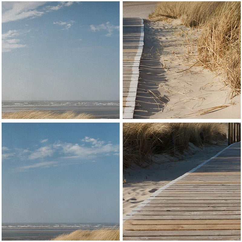 Bilder auf Leinwand 55x100cm Leinwandbild mit Rahmen Strand Meer Fussgängerbrücke Ufer Gross Wanddek