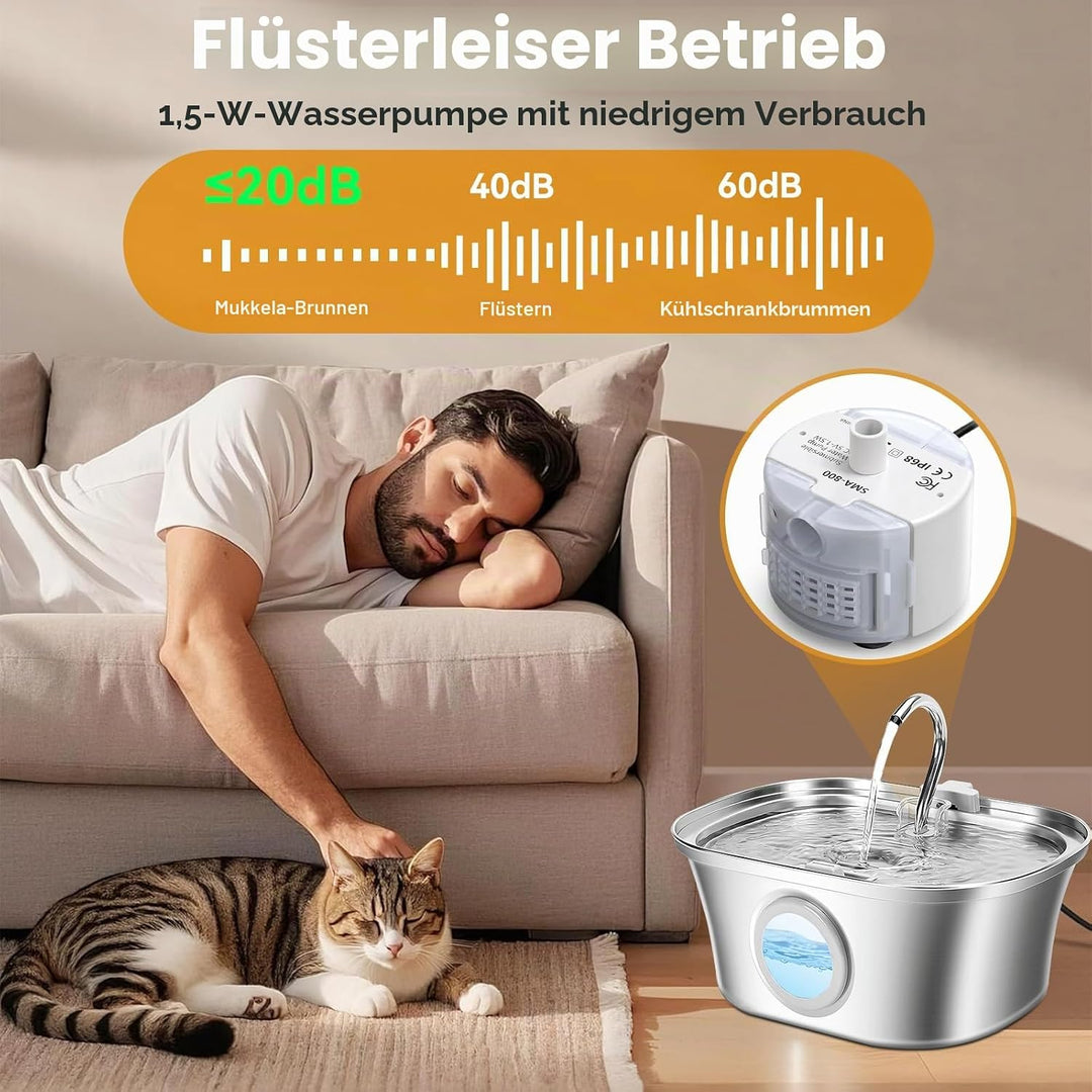 Katzenbrunnen‌, ‌Edelstahl-Trinkbrunnen für Katzen‌, 3,2L Trinkbrunnen für Katze mit 3 Filterkern, ‌