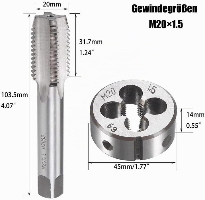 Saipor M20 X 1,5 Metrisch Gewindeschneid und Gewindeschneideisen M20 X 1,5mm HSS Gewindebohrer und S