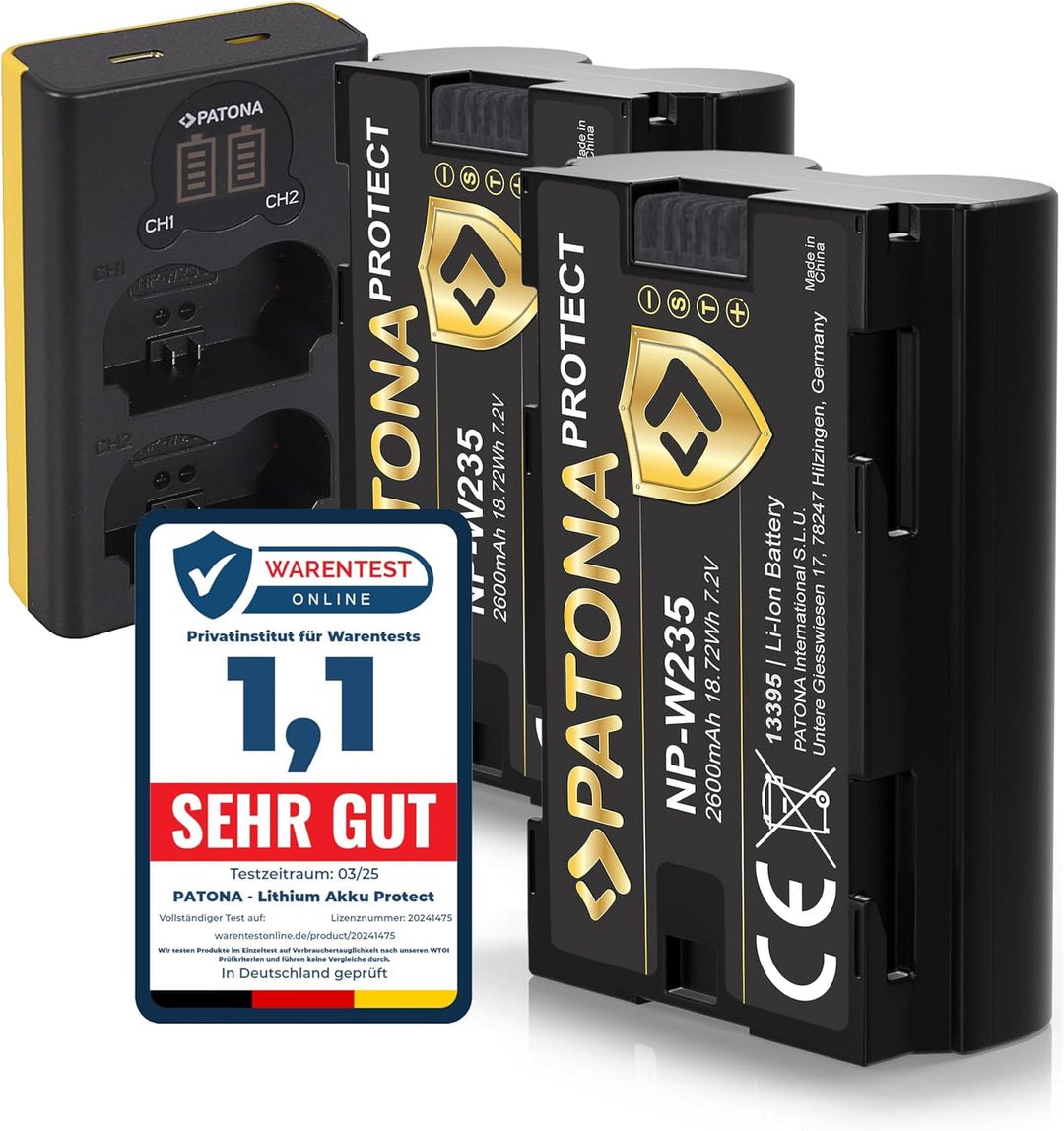 PATONA Dual LCD Ladegerät mit 2X NP-W235 Protect V1 Akku Kompatibel mit Fuji Fujifilm X-T4, X-T5, X-