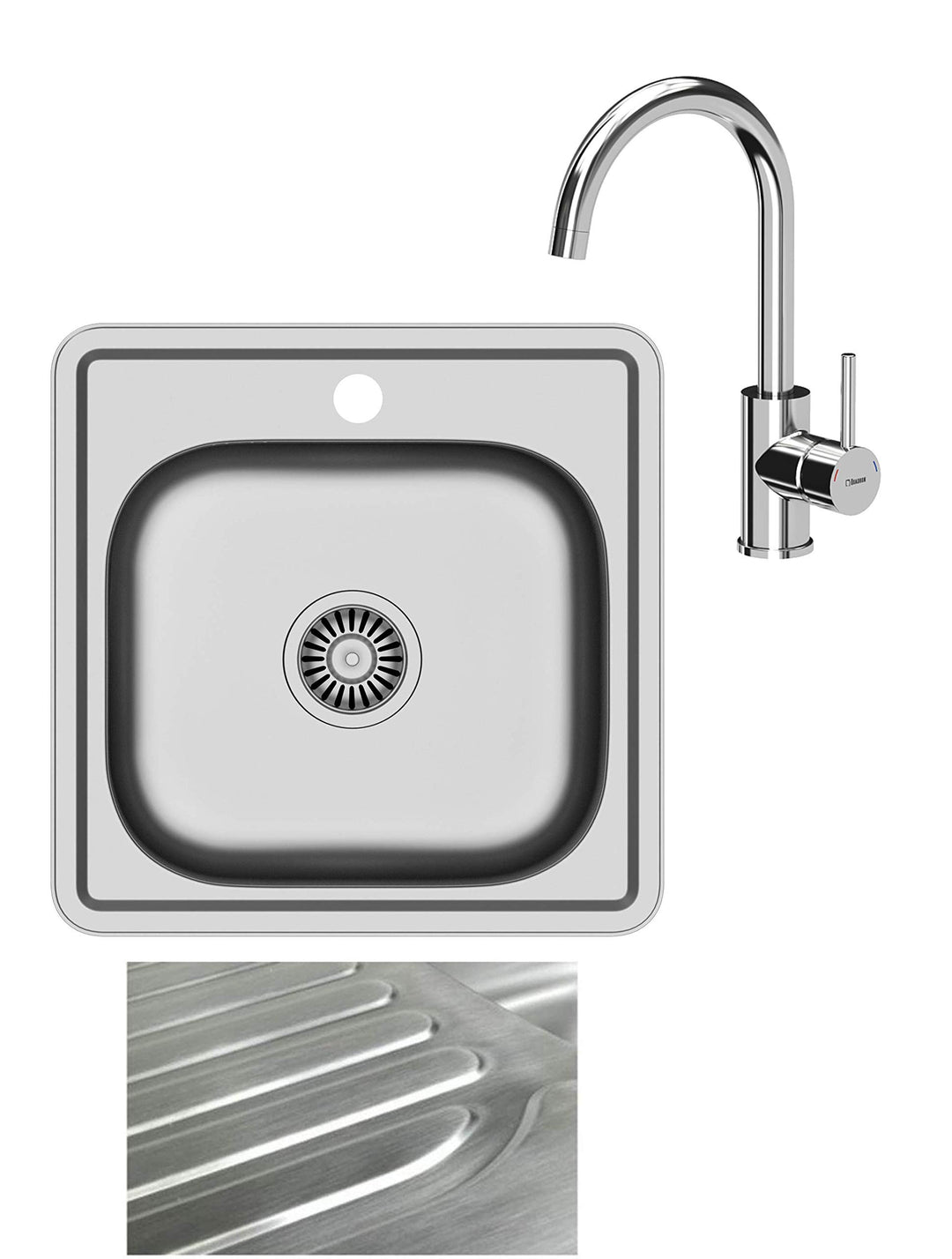 VBChome Einbauspüle mit Armatur 48x48 Satinstruktur ab 45er Unterschrank Edelstahl Küchenspüle Spüle