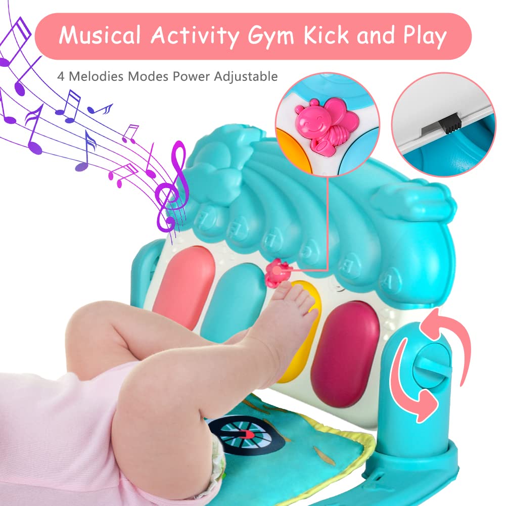 AOMIG Piano-Gym Spieldecke, Krabbeldecke mit Musik und Lichtern, Spielmatte mit Spielbogen abnehmbar