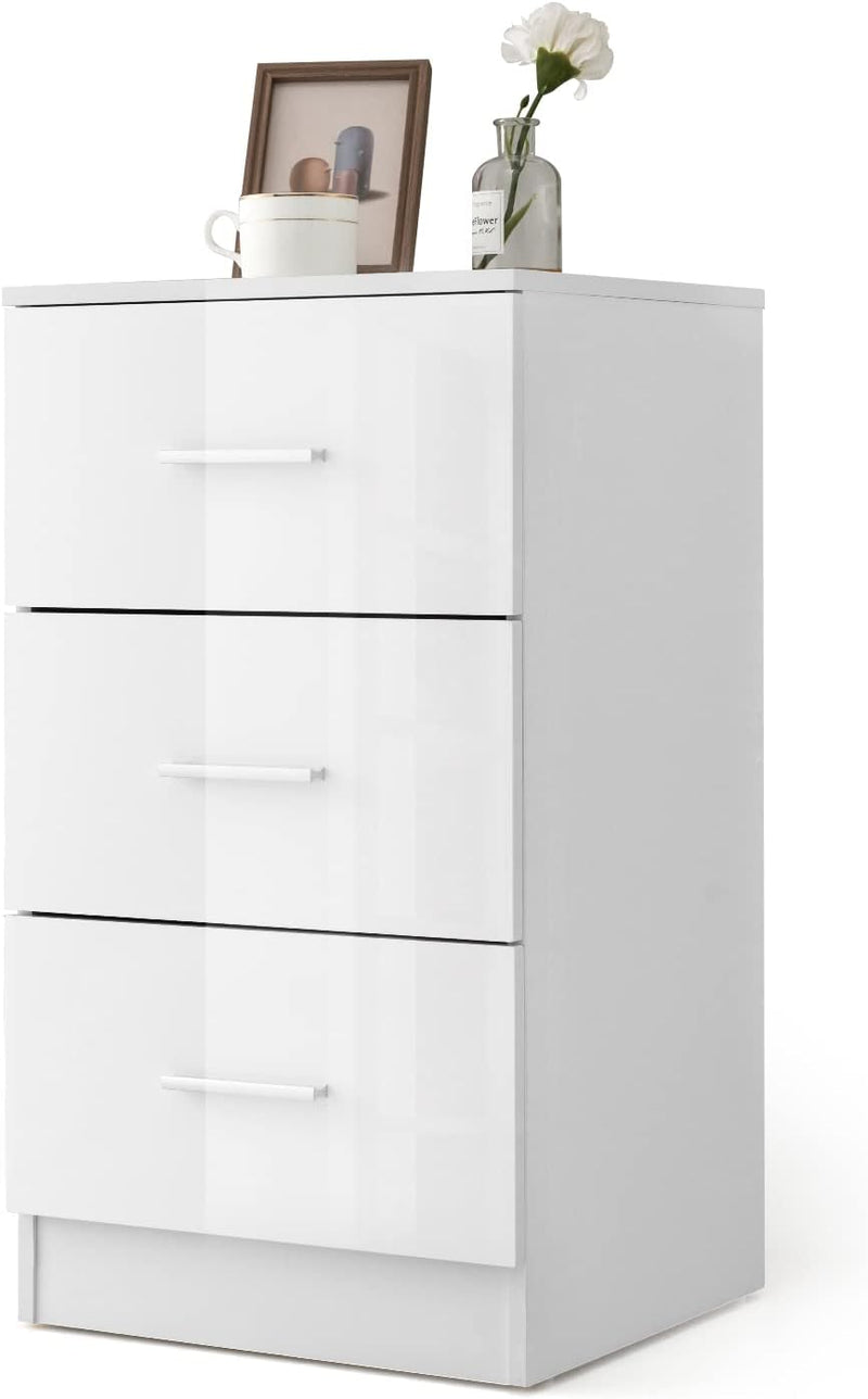 COSTWAY Nachttisch mit 3 Schubladen, Hochglanz Nachtschrank, Nachtkommode für Boxspringbett, 37 x 34