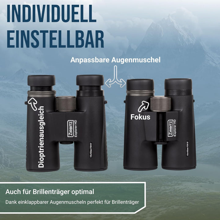 ZIRBITZ® HD Fernglas - Kompaktes und Leistungsstarkes Fernglas für Wandern, Vogelbeobachtung und Rei