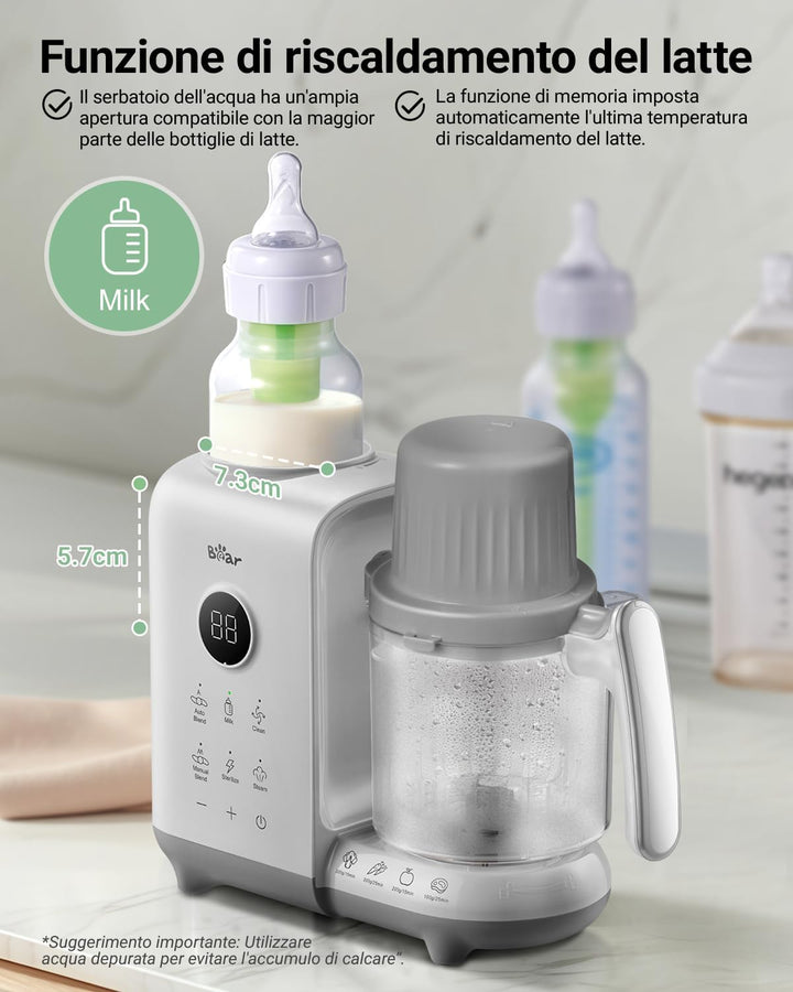 Bear 6-in-1 Dampfgarer mit Mixer Premium Babynahrungszubereiter,Dämpfen, automatisches Rühren, Milch