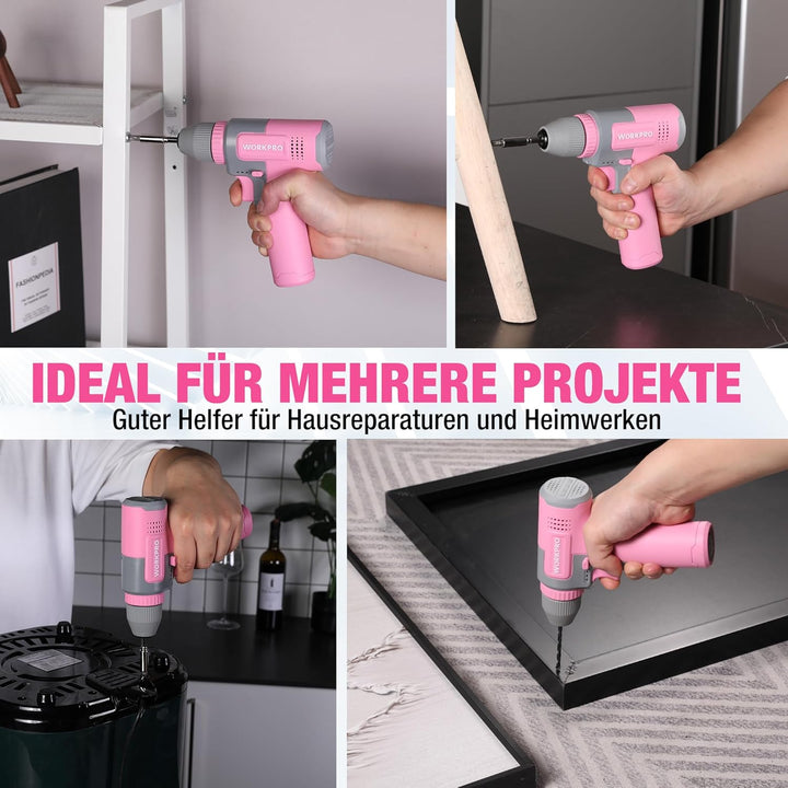 WORKPRO 8V Akku Bohrschrauber Set, Akkuschrauber, 2000 mAh Akku Bohrmaschine, 12 Nm Drehmoment, 10mm