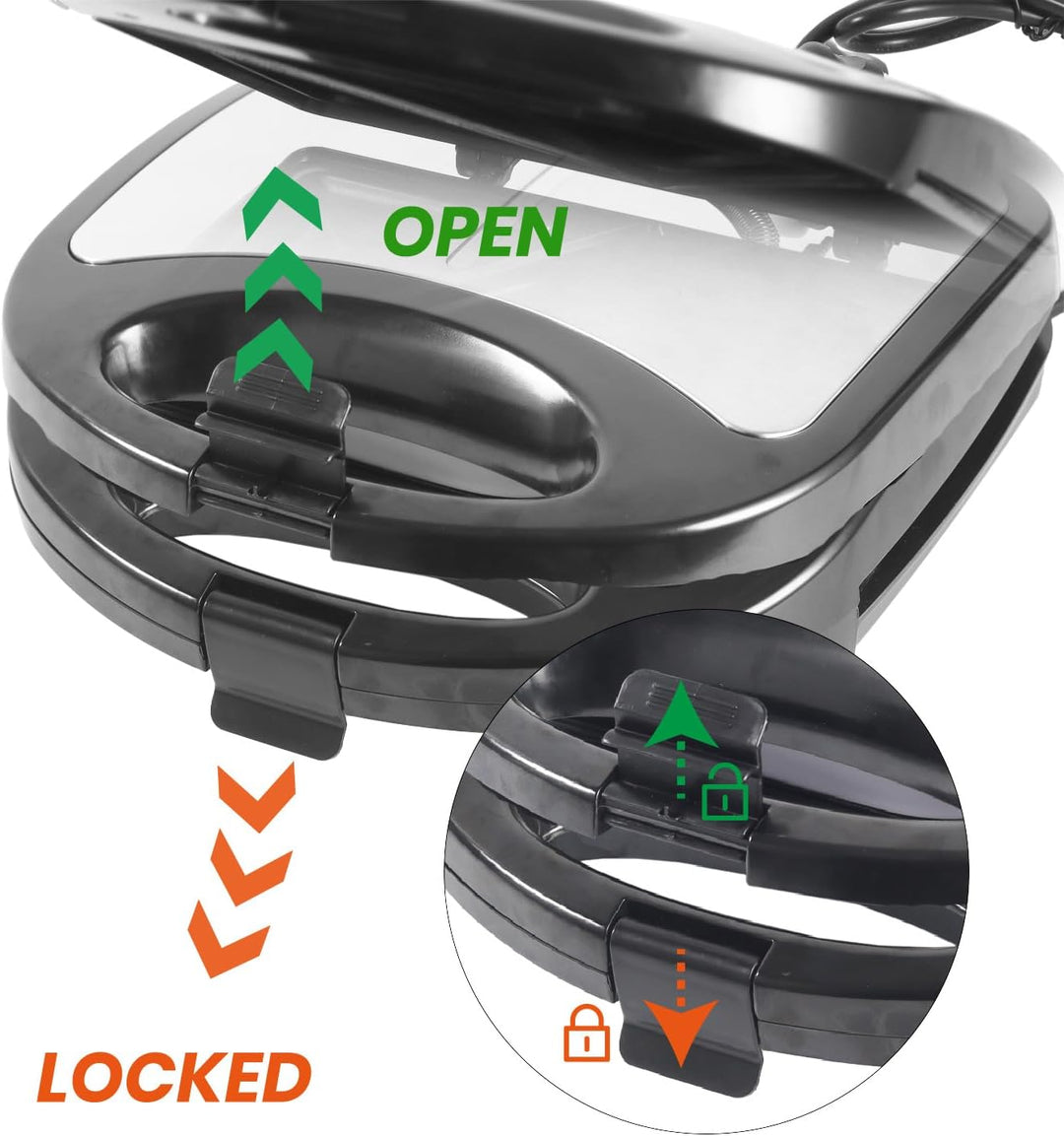 Sandwichmaker 750W, Sandwichtoaster Kuchen 2 Scheiben mit Antihaftbeschichtung, Doppelseitiges Backe