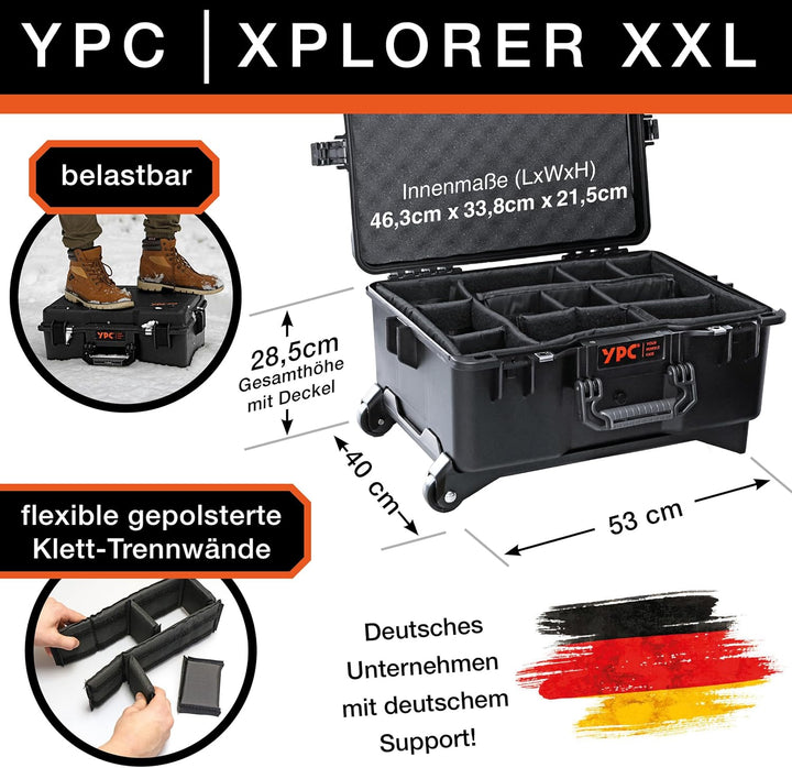 YPC Xplorer Case XXL – 53cm x 40cm x 28,5cm Trolley Outdoor Case, Fotokoffer gepolstert wasserdicht,