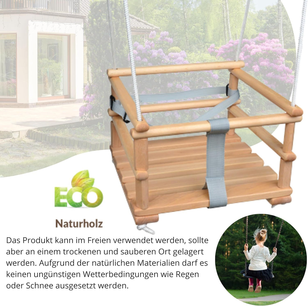 Holz Babyschaukel, Kinderschaukel, Schaukel für Kinder Schaukel 3 in 1 + SICHERHEITSGURT, Kleinkinds