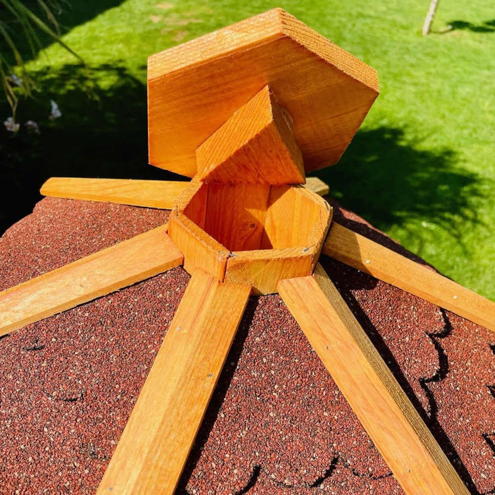 Vogel Futter Haus L oder XL Sechseck Holz Vogelhaus Futterstelle Braun/Blau, Rot, Schwarz und Grün (