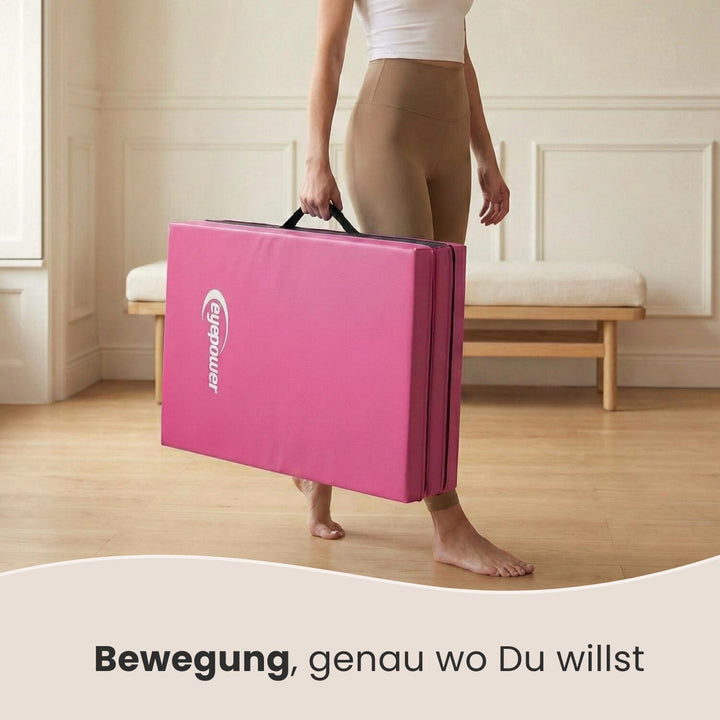 eyepower klappbare Turnmatte für Zuhause 180x60x5 cm - dicke Gymnastikmatte - Weichbodenmatte faltba