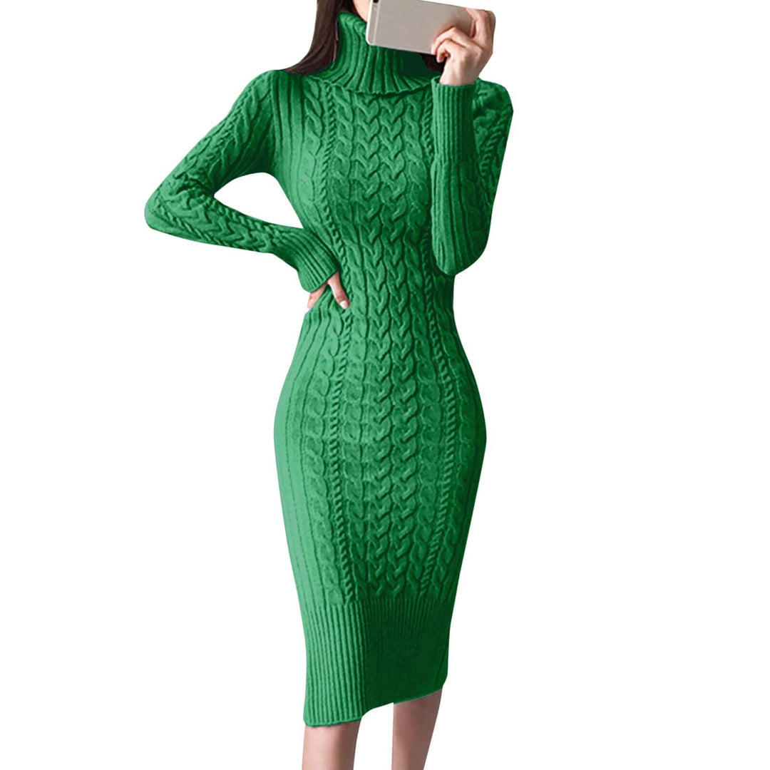 2025- für Damen gestrickte figurbetonte Midi-Pullover-Kleider Cardigan Mit Damen (Green S)