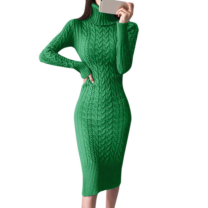 2025- für Damen gestrickte figurbetonte Midi-Pullover-Kleider Cardigan Mit Damen (Green S)