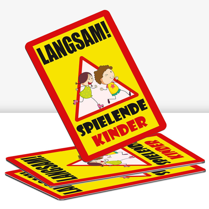 3 Stück XXL Langsam ! spielende KINDER Schild 30 x 40 cm Alu 3mm Alu-Dibond stabile Aluminiumverbund