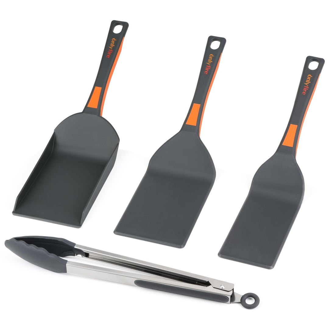 Onlyfire 4 Grillbesteck Set, Plancha Spachtel Set Enthält 2 Grillspachtel, Grillschaufel und Grillza