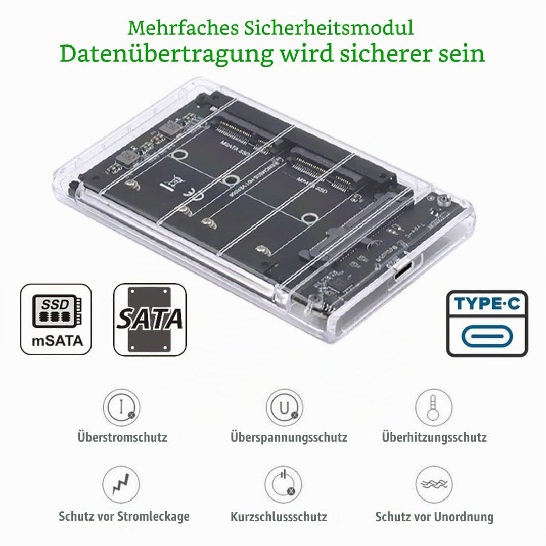 chenyang CY MSATA auf USB C Adapter,Dual MSATA Mini-SATA SSD Karte JOBD Raid0 Span Bridge auf USB C