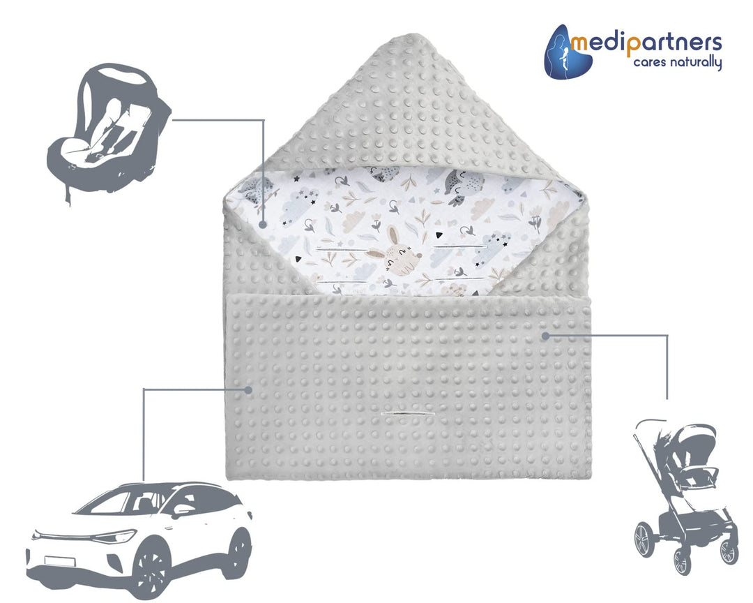 Medi Partners Einschlagdecke 100% Baumwolle 85x85cm Kuscheldecke für Kinderwagen Babyschale universa