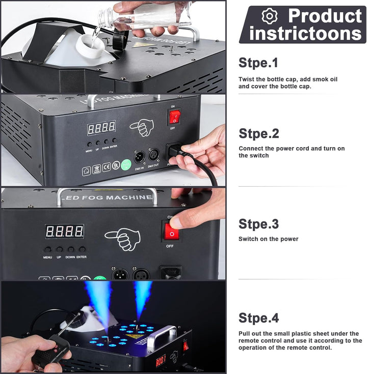 2000W Nebelmaschine mit Lichteffekt, Dual Düse Rauchmaschinen mit 8+8 RGB LEDs Bühneneffekt Fog Mach
