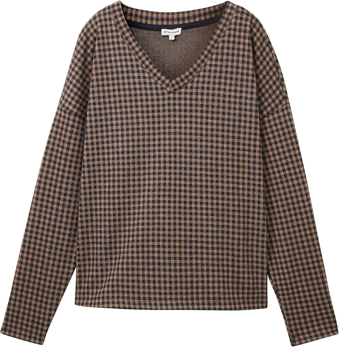 TOM TAILOR Damen Sweatshirt mit Knopfdetail & Karomuster XXS 32409-navy Blush Check Ck, XXS 32409-na