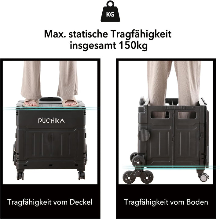 PUCHIKA Einkaufstrolley klappbar, Einkaufswagen Trolley, Einkaufstrolley mit Deckel, Shopping Trolle