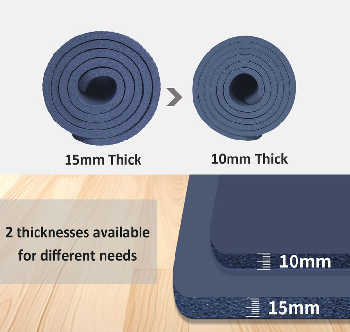 Gymnastikmatte 195x90cm Gross Yogamatte 10/15mm Dicke XL Fitnessmatte | Mit Tragegurt und Tasche, Ru