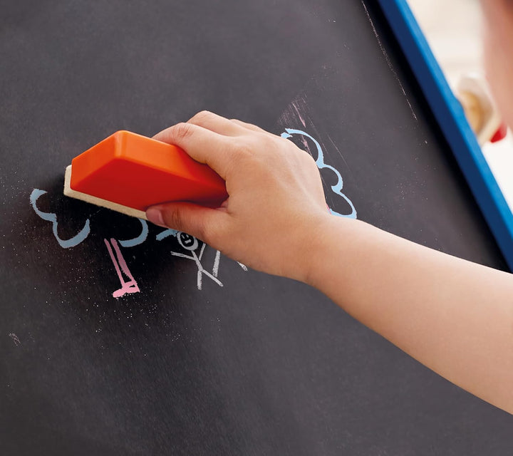 Hape Anywhere Art Studio , Award-Winning Double-Sided Wooden Kids Easel Whiteboard/Chalkboard with 2