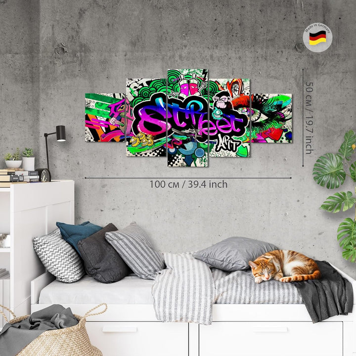 Runa Art Wandbilder Graffiti 5 Teilig Bild auf Vlies Leinwand Deko Loft Wohnzimmer Street Art Bunt 0