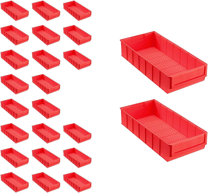 SuperSparSet 24x Rote Industriebox 400 B | HxBxT 8,1x18,3x40cm | 4,7 Liter | Sichtlagerkasten, Sorti